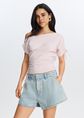 Off shoulder top met strikdetail, lichtroze, large