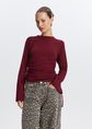 Getailleerd T-shirt met strikdetail, bordeaux, large