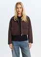 Suedine pocket jas, koffie, donker, large