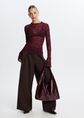 Kanten top met strass, aubergine, donker, large