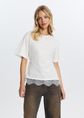 T-shirt met kanten detail, wit, off-white, large