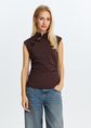 Top met mandarin kraag, donkerbruin, large