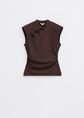 Top met mandarin kraag, donkerbruin, large