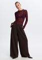 Wijde broek met plooien, donkerbruin, large