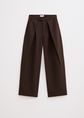 Wijde broek met plooien, donkerbruin, large