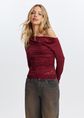 Lange mouwen top met kanten details, bordeaux, large