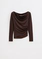 Lange mouwen top met kanten details, donkerbruin, large