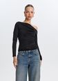 Lange mouwen top met kanten details, zwart, large