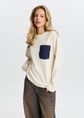 Longsleeve met denim pocket, wit, off-white, large