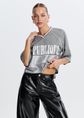 Cropped football T-shirt, grijs, zilver, large
