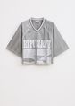 Cropped football T-shirt, grijs, zilver, large