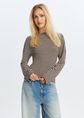 Gestreept T-shirt met strikdetail, donkerbruin, large
