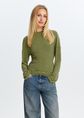 Gestreept T-shirt met strikdetail, groen, olijf, midden, large