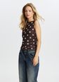 Mesh polkadot top, donkerbruin, large
