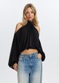 Sheer halter top, zwart, large