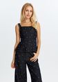Denim top met parels, blauw, used dark, large