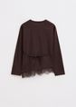 Longsleeve met kanten detail, donkerbruin, large