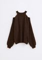 Open shoulder trui, donkerbruin, large