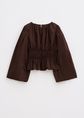 Getailleerde lange mouwen top, donkerbruin, large